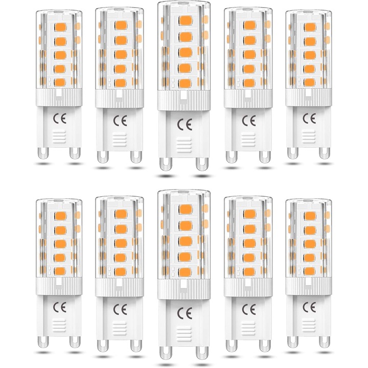 Set 10 becuri LED G9 3W dimabile, lumina calda 3000K, 300lm, 14.5x49.5mm
