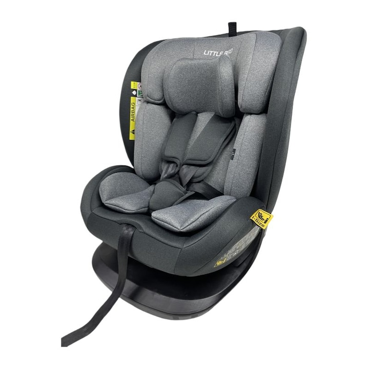 Little Bird autósülés, iSize, szürke-fekete, isofix rendszerrel, 360 fokban forgatható, alvási pozíció, felső heveder, 0-20 kg