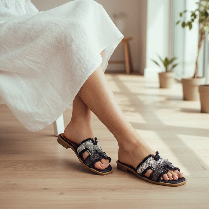 Papuci cu aplicatii decorative X24-1166negru 118160, Negru, 35