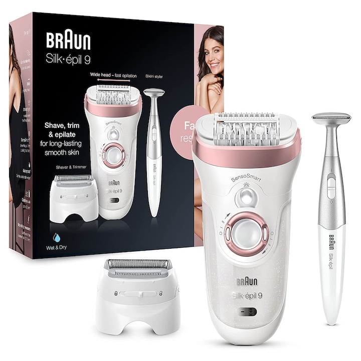 Епилатор Braun Silk-epil 9 9/890 SensoSmart, 7 аксесоара, розово злато