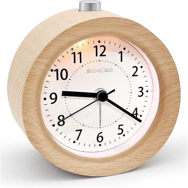 Fa analóg ébresztőóra, nem ketyegő, szundi funkcióval, retro design, 10x10x5cm