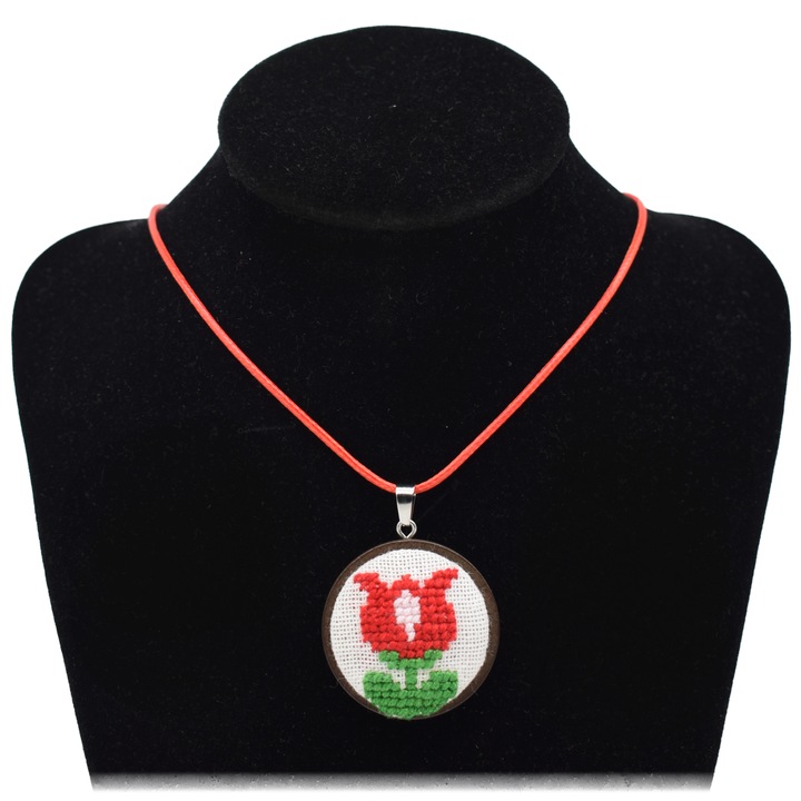 Colier traditional romanesc model lalea, brodat manual, reglabil