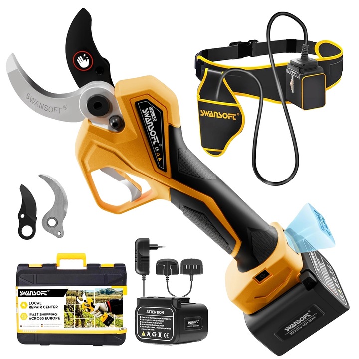 Foarfeca electrica pentru gradinarit Swansoft, SW-PRU40, 21V, 4Ah, functie de taiere progresiva, motor fara perii, 2 baterii