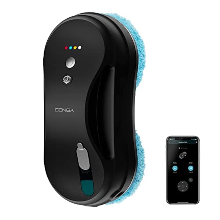 Робот за почистване на прозорци Cecotec с приложение Conga Windroid 880 Spraywater Connected T. 3 в 1 функция: Пръскане, почистване и сушене, вграден течен спрей, 4 програми