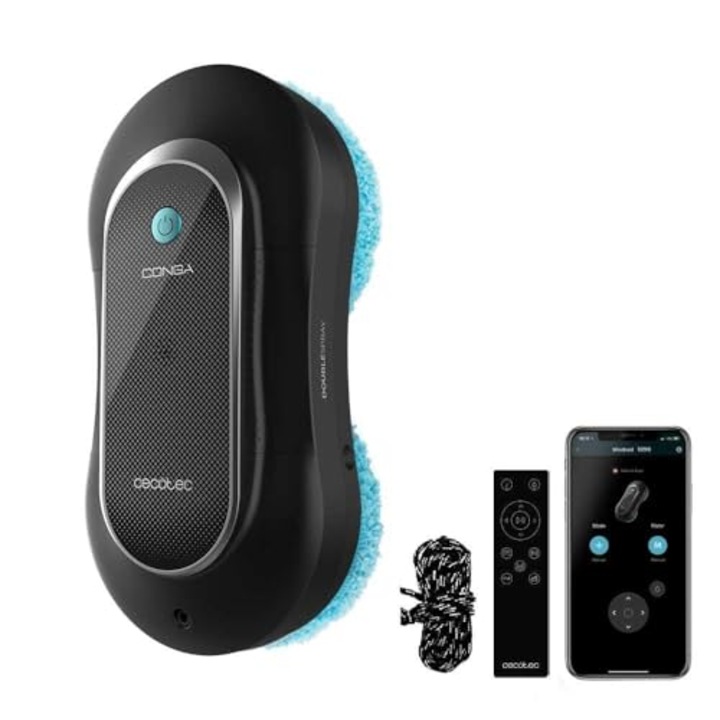 Cecotec Robot De Curatat Geamuri Conga Windroid 1090 Spray Dublu Conectat 3 In 1, Pulverizeaza, Curata Si Usuca, Pulverizare Dubla, Aplicatie, Telecomanda, 8 Moduri, Raza De Operare 7, 5 M, Cablu De Siguranta, Curatare