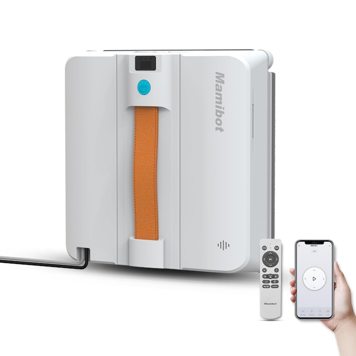 Робот за почистване на прозорци Mamibot W120-Dp, функция за пръскане, интелигентно планиране на маршрут, двойна кръстосана водна струя, дистанционно управление и управление чрез приложение за почистване на прозорци, бял/син