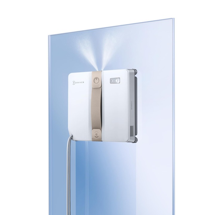 Робот за почистване на прозорци Ecovacs Winbot Mini, компактен дизайн, двойни дюзи с ултразвукова атомизация, 9-степенна система за защита, интелигентно планиране на маршрут, 4 режима на почистване, противоплъзгаща система, бял