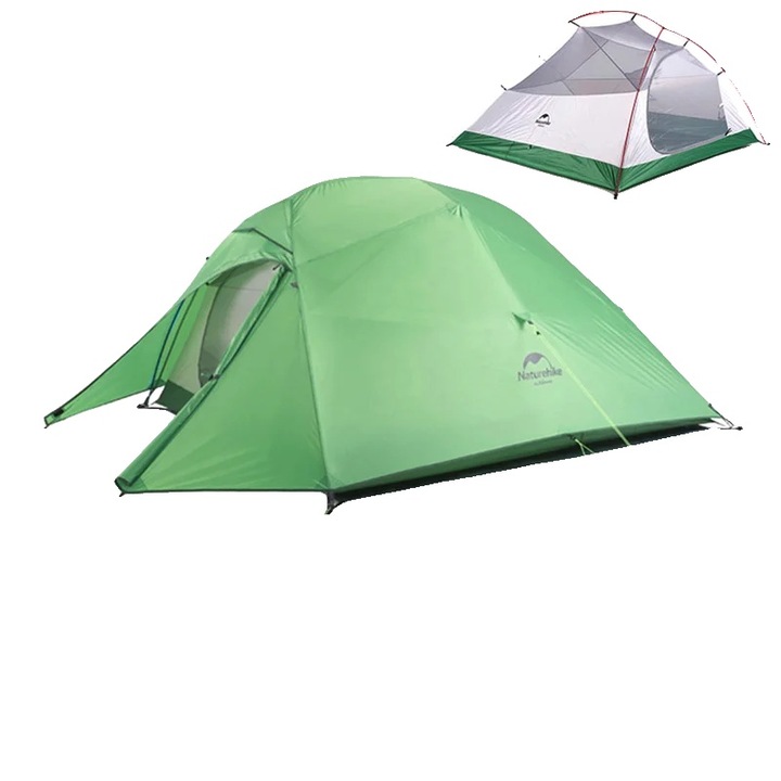 Ultrakönnyű, kétszemélyes kempingsátor, vízálló 20D, világoszöld, komplett szett