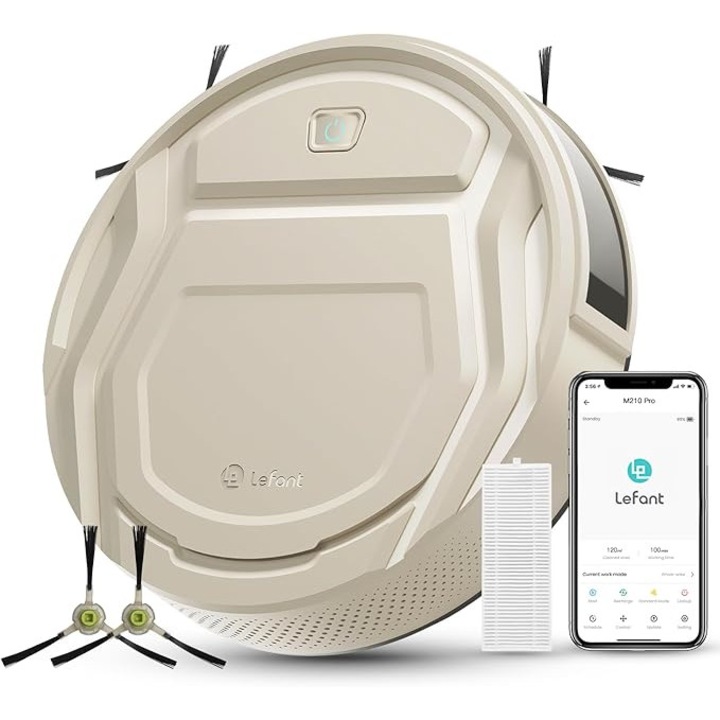 Прахосмукачка робот LEFANT M210P, супер тънка прахосмукачка робот, всмукателна мощност 2200 Pa, време на работа 120 минути, Champagne Gray