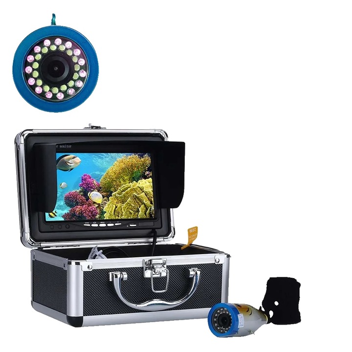 Подводна риболовна камера, 7-инчов монитор, 50 м кабел, IP68, многоцветна