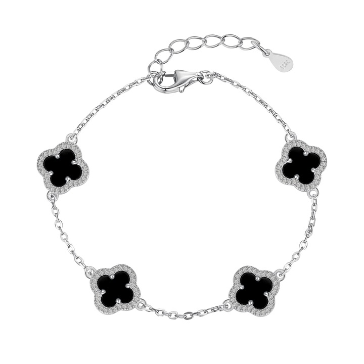 Bratara Lucky Trifoi Argintiu cu Negru, Argint 925