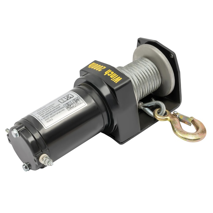 Palan electric 12V, ridicare 200 kg, tragere 900 kg, viteza 4 m/min, cablu de otel 4 mm, negru