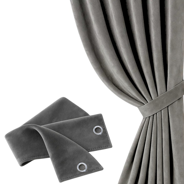 Snur de prindere decorativ pentru perdele, Spod Igly i Nitki, 8x140 cm, gri, poliester