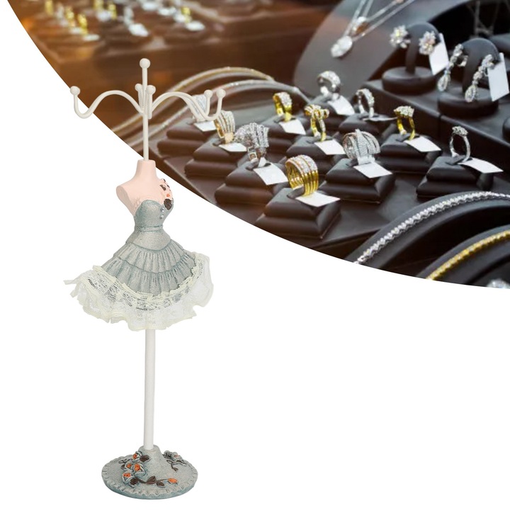 Ékszertartó állvány, longziming, hercegnős mintával, fenyőzöld, 26x10x10cm