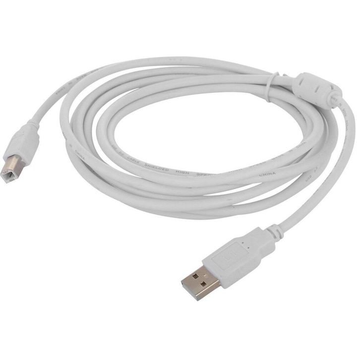 Cablu Imprimanta USB 2.0 A-B, 3m, Detech, bobina antiparaziti, ambalaj individual