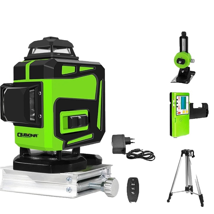 Nivela laser verde 4D, auto-nivelare, control de la distanta, 20m raza de lucru, set complet