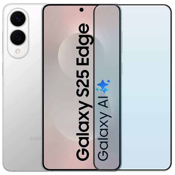 Folie din sticla securizata pentru Samsung Galaxy S25 Edge, HAMSTERBOX Glass Shield, Protectie completa ecran, Full face, Aplicare rapida, Case Friendly, Transparenta