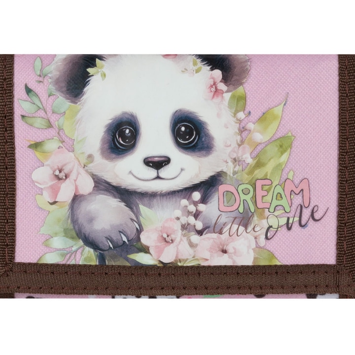 Portofel copii, Derform, panda cu buzunar fermoar, negru