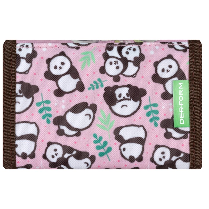 Portofel copii, Derform, panda cu buzunar fermoar, negru
