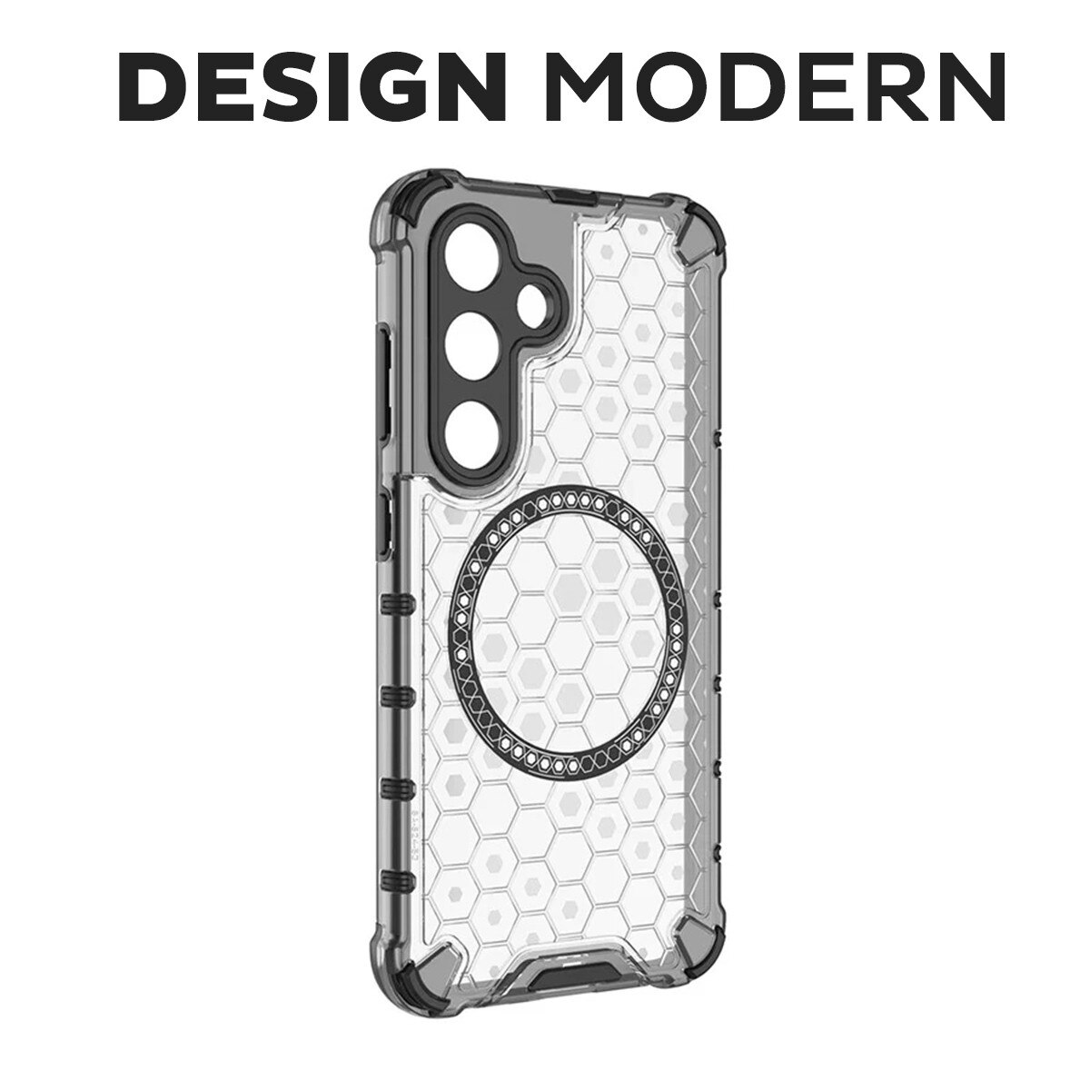 Husa pentru Samsung Galaxy A26 5G Daden® Honeycomb, MagSafe, Anti-soc, Protectie sporita, Incarcare wireless, Alb Fumuriu