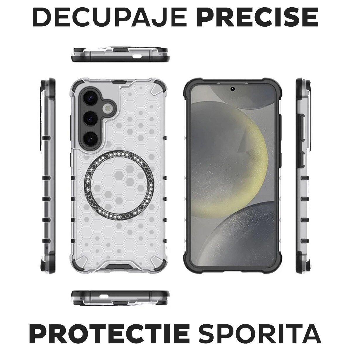 Husa pentru Samsung Galaxy A26 5G Daden® Honeycomb, MagSafe, Anti-soc, Protectie sporita, Incarcare wireless, Alb Fumuriu