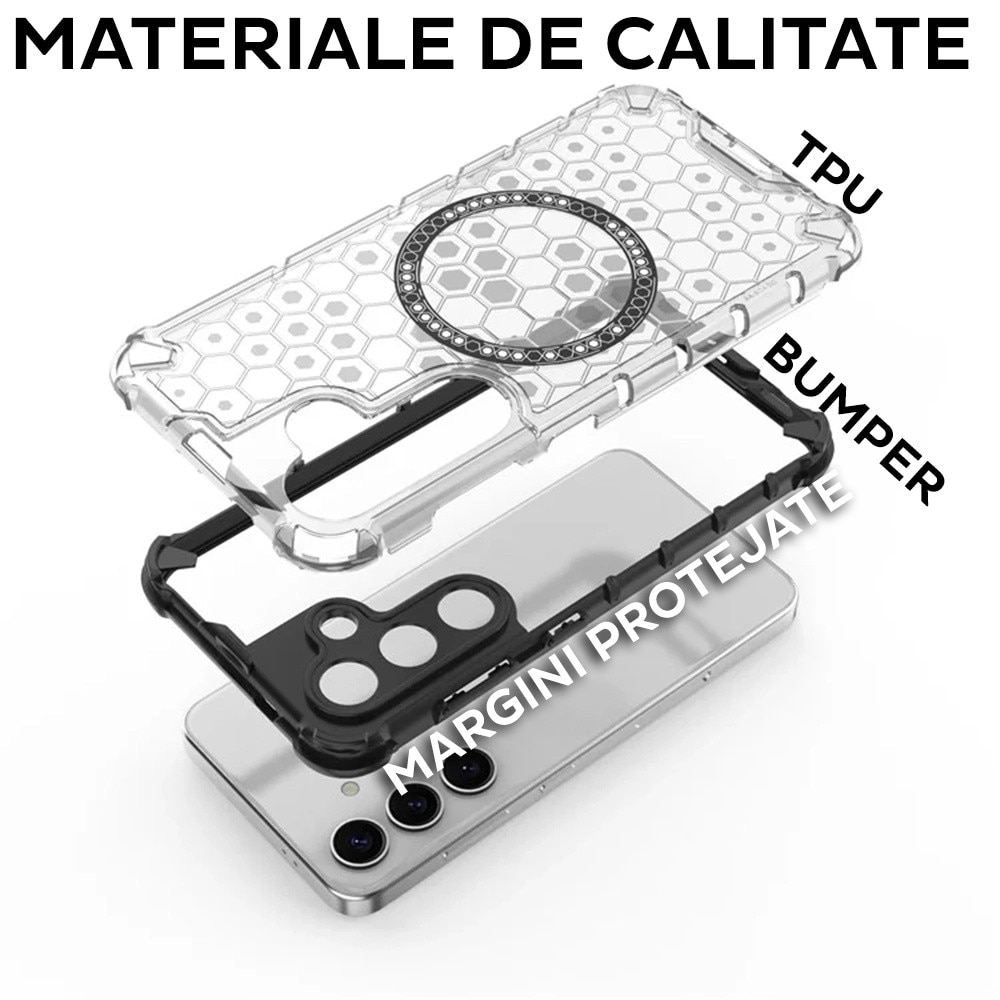 Husa pentru Samsung Galaxy A26 5G Daden® Honeycomb, MagSafe, Anti-soc, Protectie sporita, Incarcare wireless, Alb Fumuriu