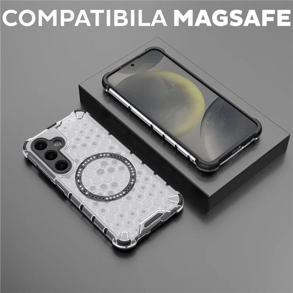 Husa pentru Samsung Galaxy A26 5G Daden® Honeycomb, MagSafe, Anti-soc, Protectie sporita, Incarcare wireless, Alb Fumuriu