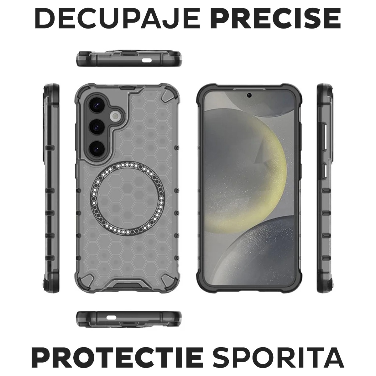 Husa pentru Samsung Galaxy A26 5G Daden® Honeycomb, MagSafe, Anti-soc, Protectie sporita, Incarcare wireless, Negru Fumuriu