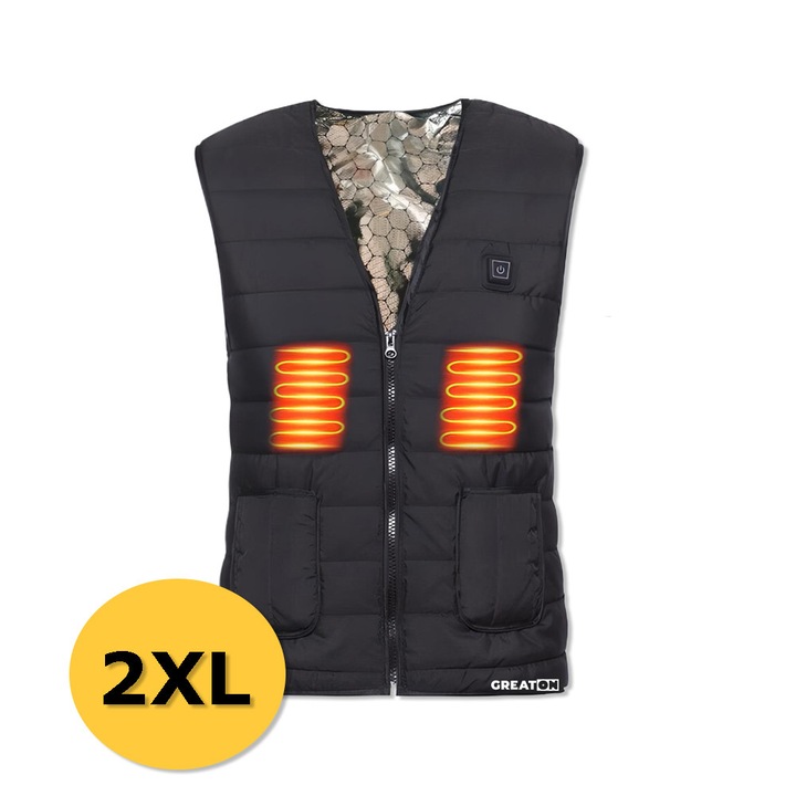Vesta Cu Incalzire GREATON, Alimentare Prin USB, Fara Baterie Inclusa, Marimea 2XL, Culoare Negru