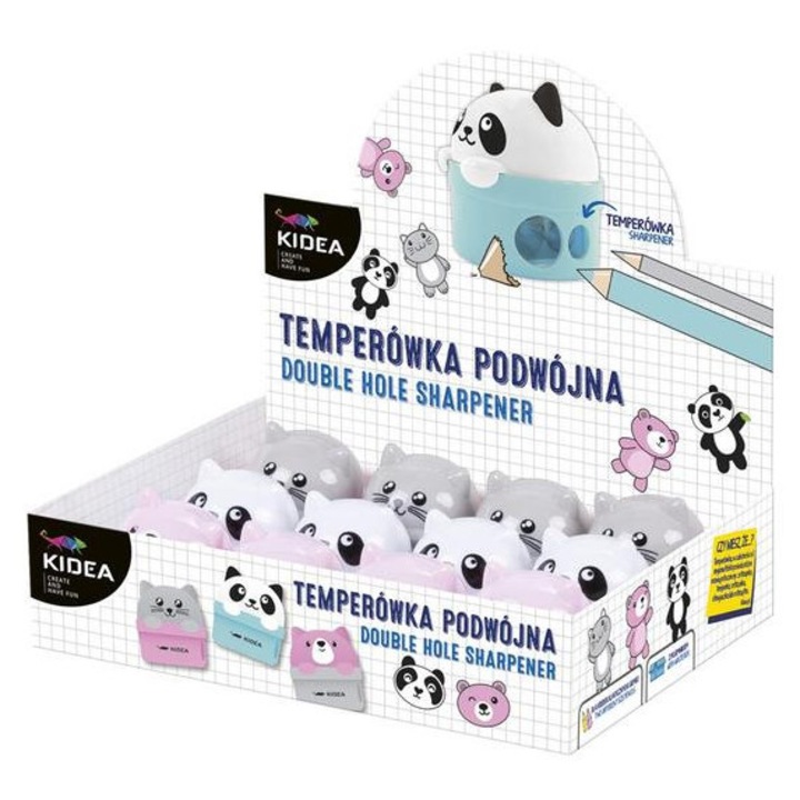 Kidea Állatos műanyag tartályos dupla hegyező - háromféle