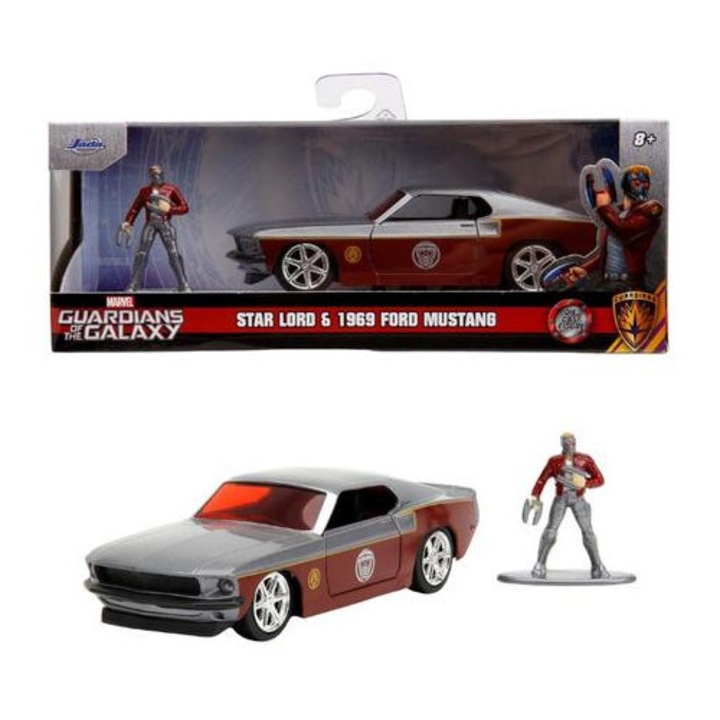 Set joaca cu masinuta Ford Mustang 1969 si Figurina Star Lord, Jada Toys, scara 1/32