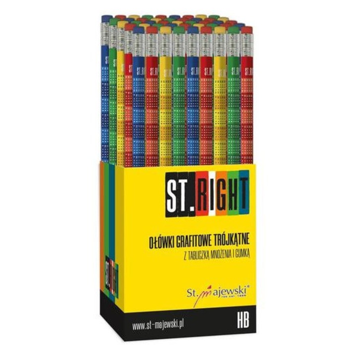 Графитен молив St.Right с гумичка за таблица за умножение - асортиран (654800)