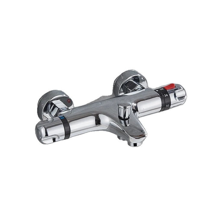 Termosztátos zuhanycsaptelep, kettős, króm, 38°C, G1/2xG3/4