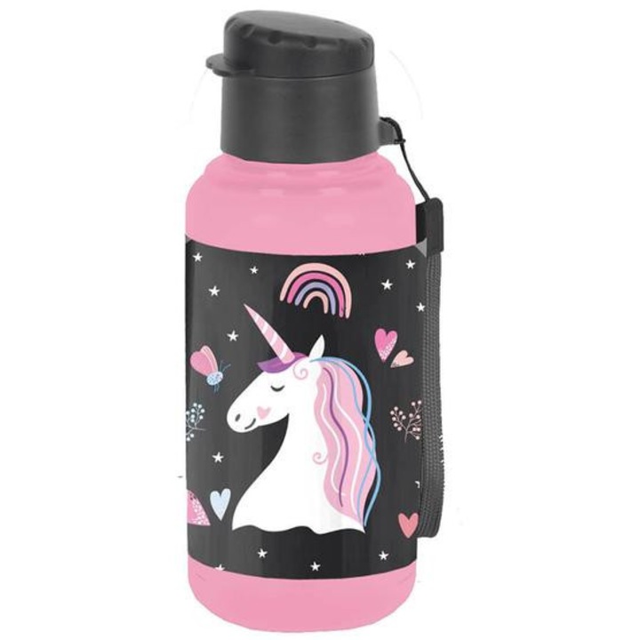 Пластмасова бутилка за вода Unicorn - черна, розова (PP25JO-3030)