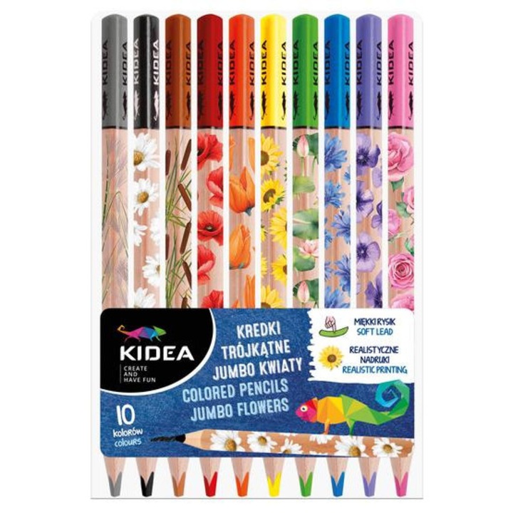 Kidea Jumbo Vastag háromszög színesceruza 10 db-os - Virágok (KTJK10KKA)