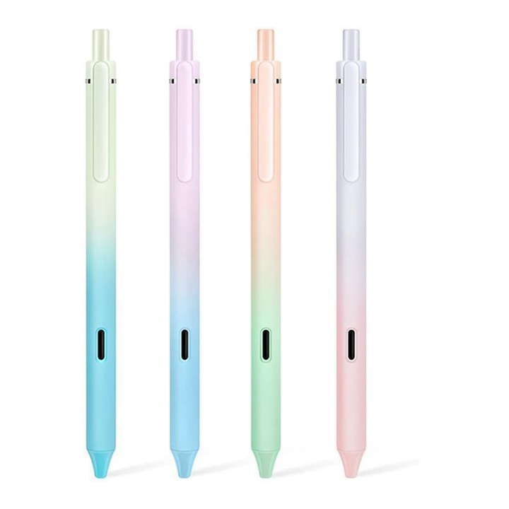 Set de pixuri gel 4 buc, TREXORA, cerneala neagra 0.5mm, corp multicolor, design retractabil