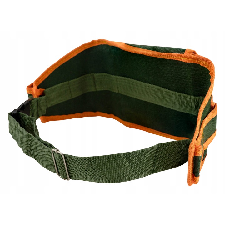 Centura pentru unelte Vergionic, 6 compartimente, culoare verde inchis cu detalii portocalii, dimensiuni 51x19cm, ajustabila 80-108cm