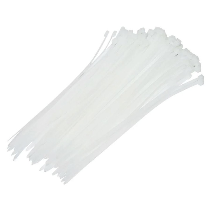 Set 100 coliere din plastic, soricei prindere, rezistenti UV, 300 x 4.8mm, ALB, Benman