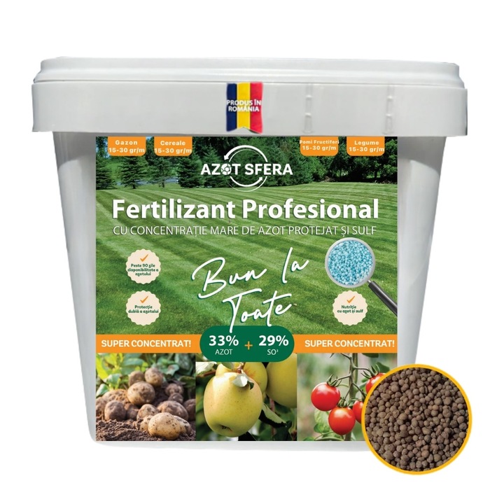 Ingrasamant cu Azot si Trioxid de sulf pentru Legume, Cereale, Gazon si Plante - Azot Sfera NS 33-29, 33% N, 29% SO3, Efect Prelungit, 2kg