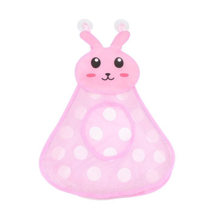 Fürdőjáték tartó, TREXORA, tapadókorongokkal, légáteresztő háló, rózsaszín, 36x50cm