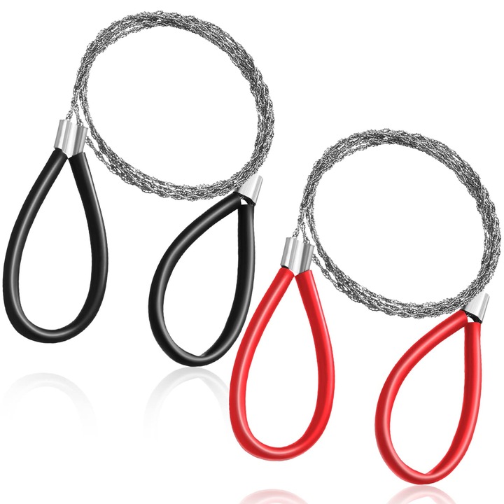 Комплект от 2 ръчни триона TREXORA, неръждаема стомана, 60 см, черно-червено, ефективно рязане, къмпинг, лов, употреба при спешни случаи