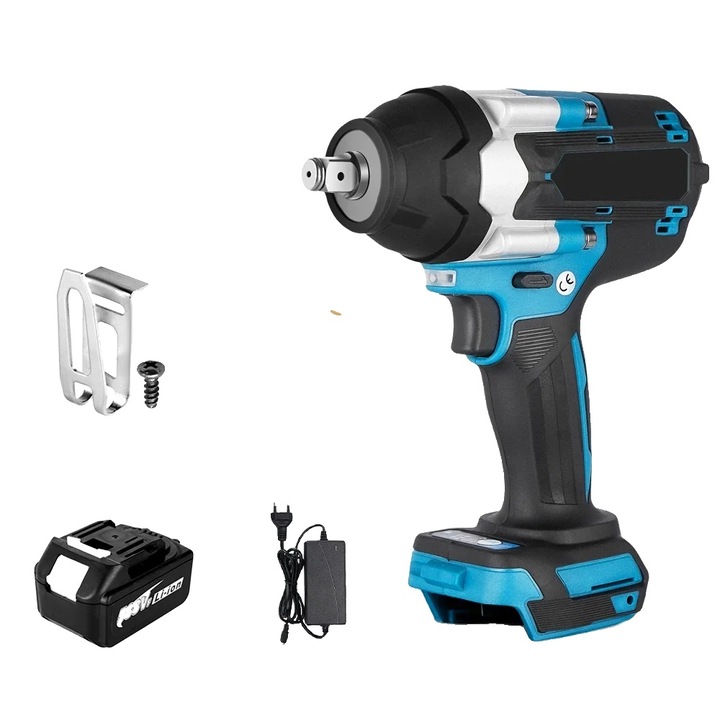 Cheie de impact electrica, 1800N.M, 7200 RPM, 1 acumulator, culoare albastra, set cu accesorii