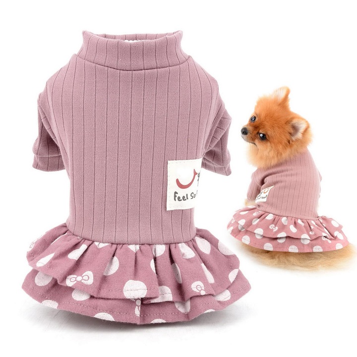 Дрехи за домашни любимци Smalllee_Lucky_Store, Момичета, Кученце, Плетена рокля за малки и средни кучета и котки, Дамска многопластова пола, Йоркширски териер, Чихуахуа, Дрехи, Розов, L