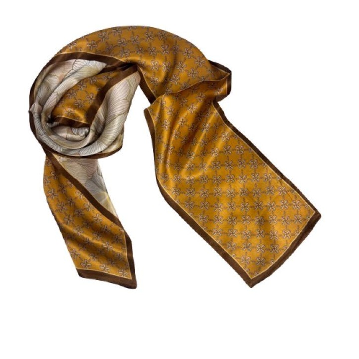 Női selyemsál, 15x145cm, barna/sárga/kék/zöld/piros/türkiz