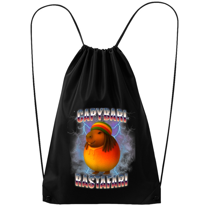 Rucsac tip ghiozdan Capybari Rastafari - Tralalero Tralala, Poliester, Cri-flo, Culoare Negru, Marime 34 x 45 cm