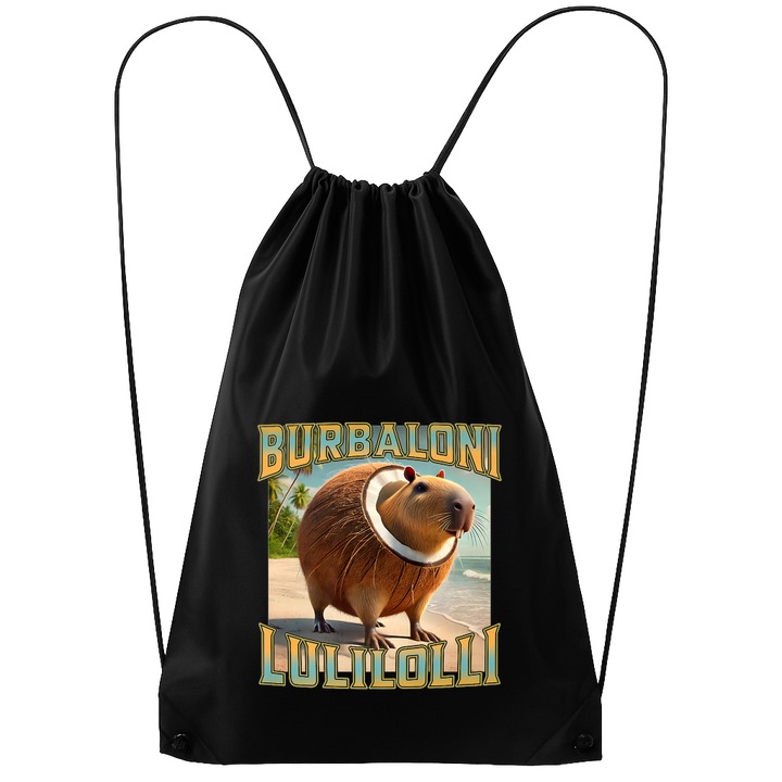 Rucsac tip ghiozdan Burbaloni Lulilolli - Tralalero Tralala, Poliester, Cri-flo, Culoare Negru, Marime 34 x 45 cm