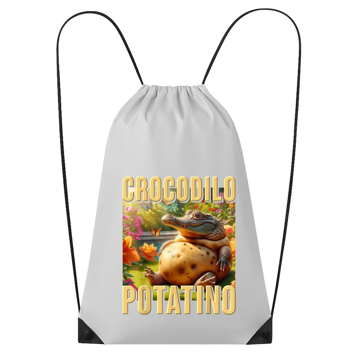 Rucsac tip ghiozdan Crocodilo Potatino Boy - Tralalero Tralala, Poliester, Cri-flo, Culoare Alb, Marime 34 x 45 cm