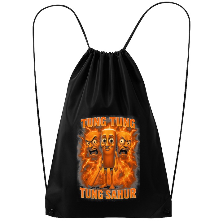 Rucsac tip ghiozdan Tung Tung Tung Sahur 2 - Tralalero Tralala, Poliester, Cri-flo, Culoare Negru, Marime 34 x 45 cm