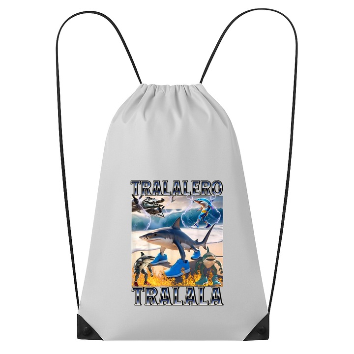 Rucsac tip ghiozdan Meme Italian 2 - Tralalero Tralala, Poliester, Cri-flo, Culoare Alb, Marime 34 x 45 cm