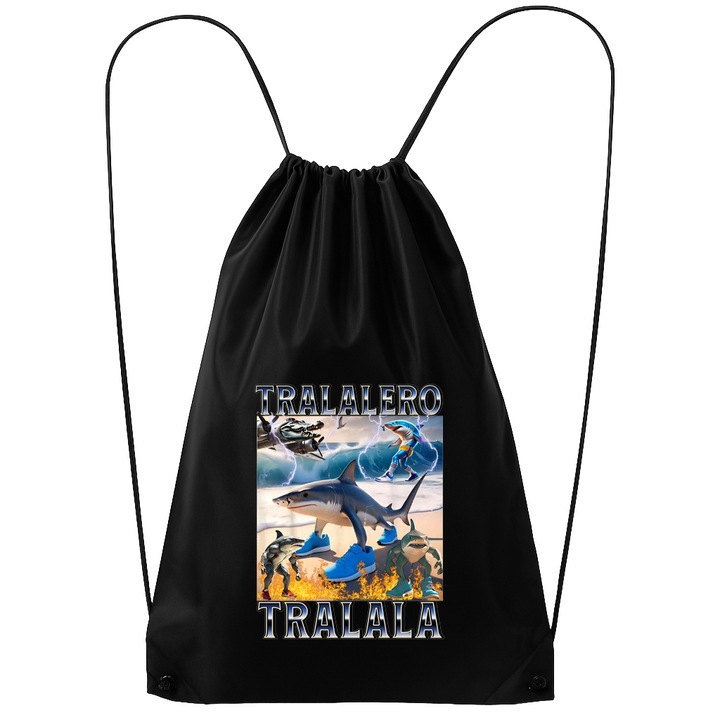 Rucsac tip ghiozdan Meme Italian 2 - Tralalero Tralala, Poliester, Cri-flo, Culoare Negru, Marime 34 x 45 cm